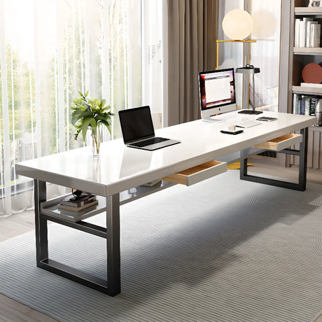 White Wooden Writing Desk with Drawers and Shelves Image - 1