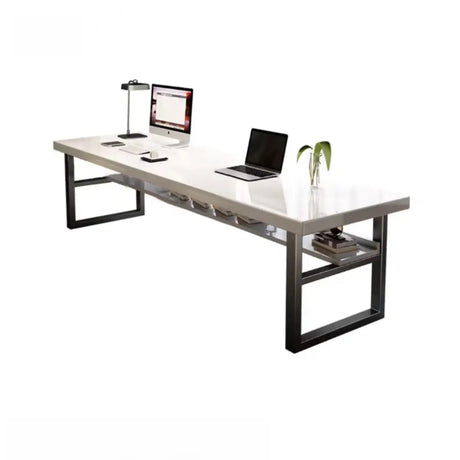 White Wooden Writing Desk with Drawers and Shelves Image - 2