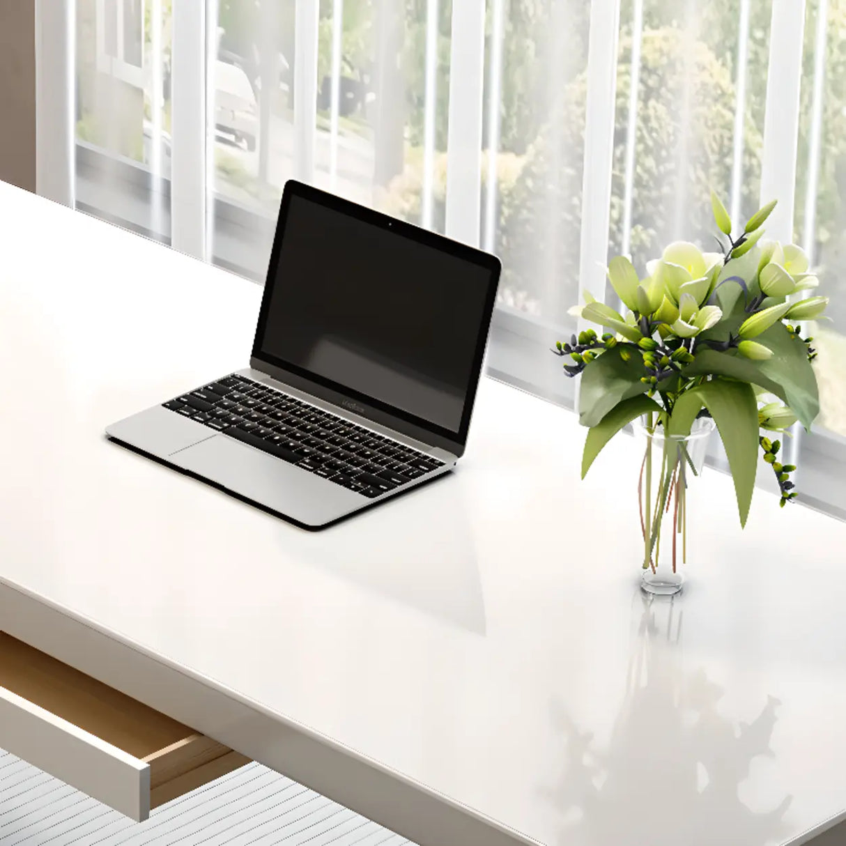 White Wooden Writing Desk with Drawers and Shelves Image - 4