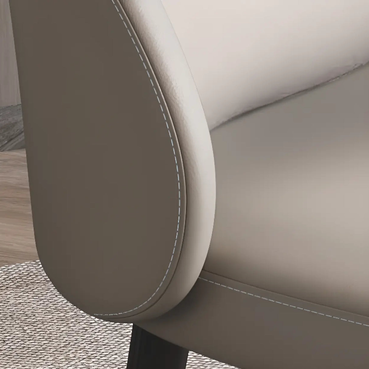 Wingback Leather Round Upholstered Dining Chair Beige Image - 13