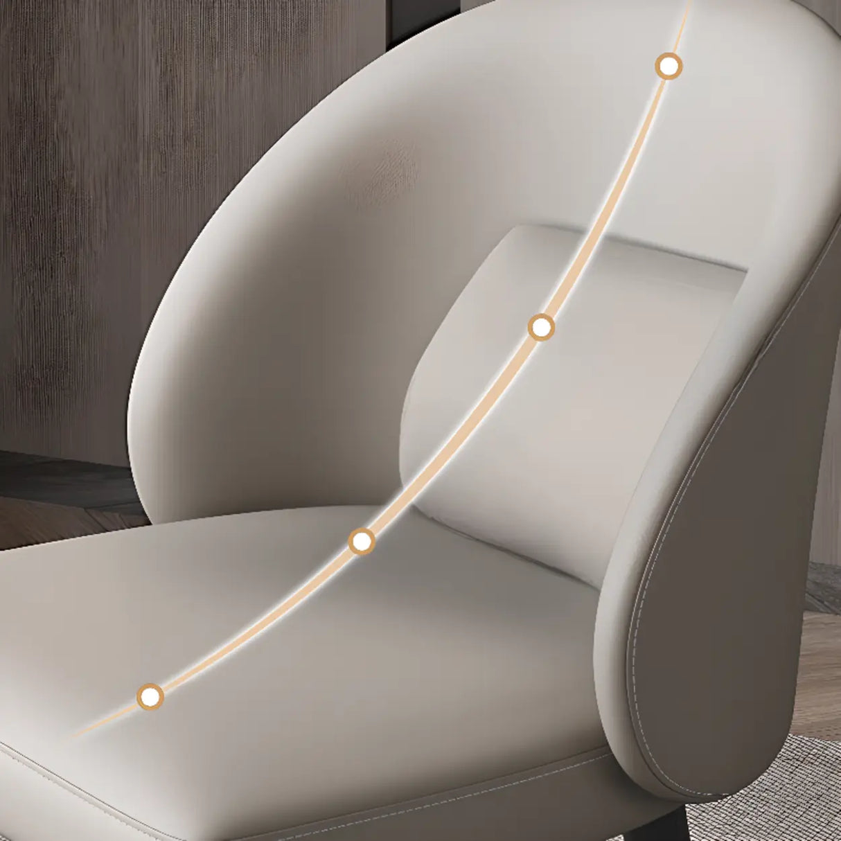 Wingback Leather Round Upholstered Dining Chair Beige Image - 6
