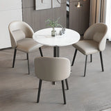 Wingback Leather Round Upholstered Dining Chair Beige Image - 8