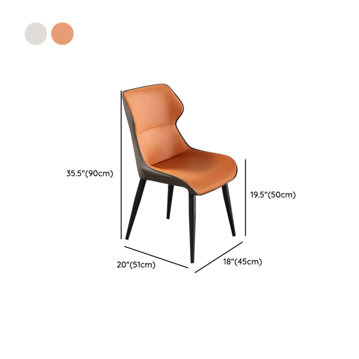 Wingback Leather Upholstered Armless Metal Dining Chair 