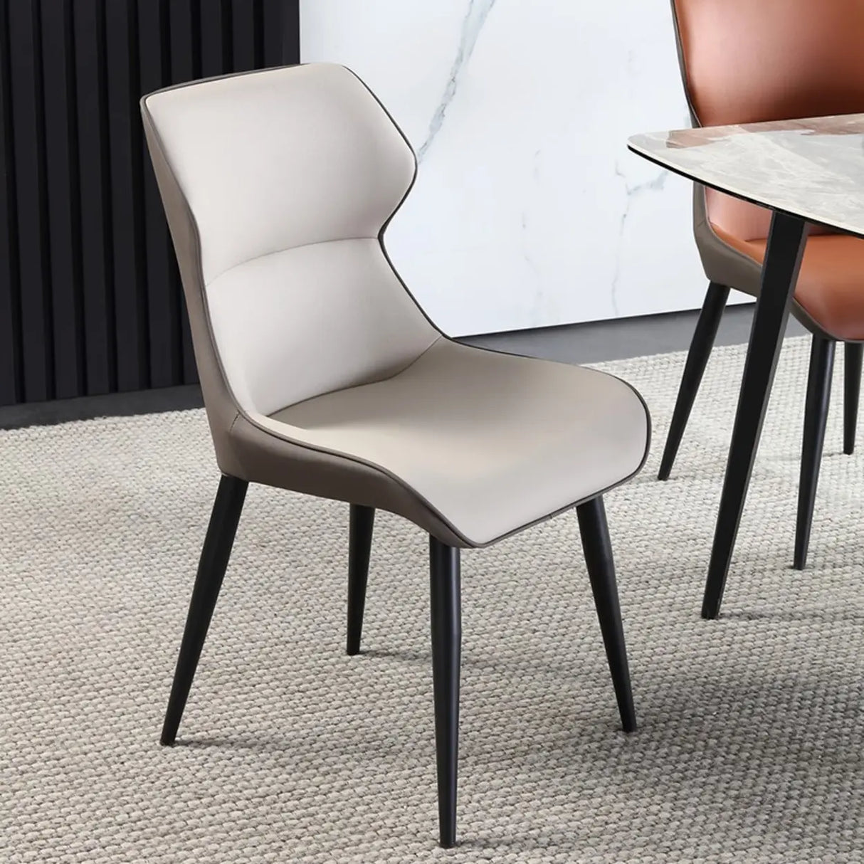 Wingback Leather Upholstered Armless Metal Dining Chair Image - 4