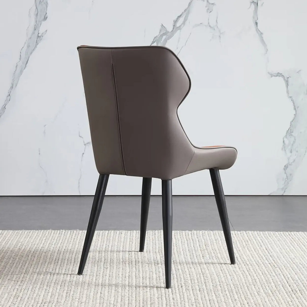 Wingback Leather Upholstered Armless Metal Dining Chair Image - 5