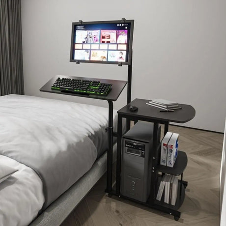 Wood Adjustable Computer Desk with Shelves and Casters Image - 1