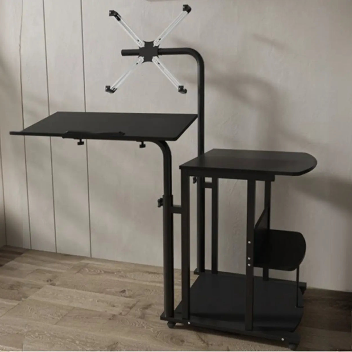 Wood Adjustable Computer Desk with Shelves and Casters Image - 3
