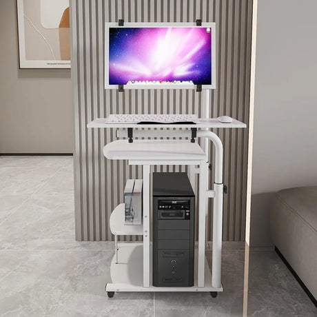 Wood Adjustable Computer Desk with Shelves and Casters Image - 4