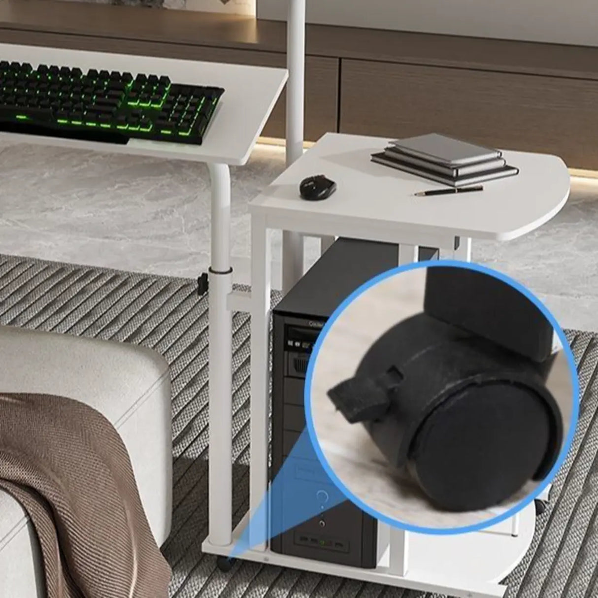 Wood Adjustable Computer Desk with Shelves and Casters Image - 6