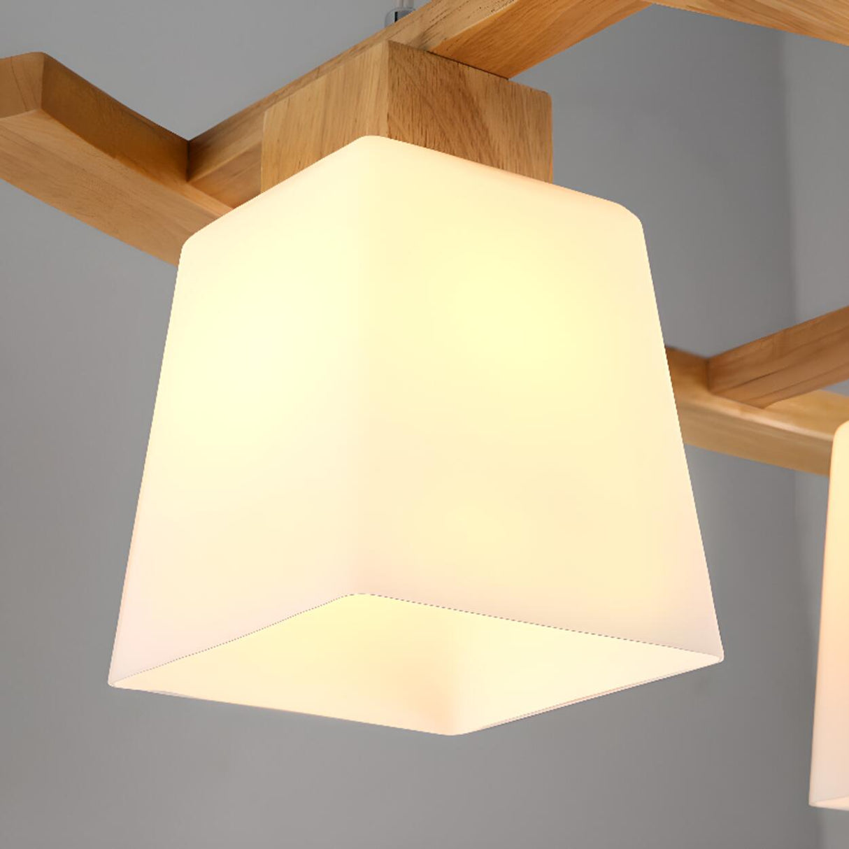 Wood and Glass Geometric Pendant Island Ceiling Light Image - 10