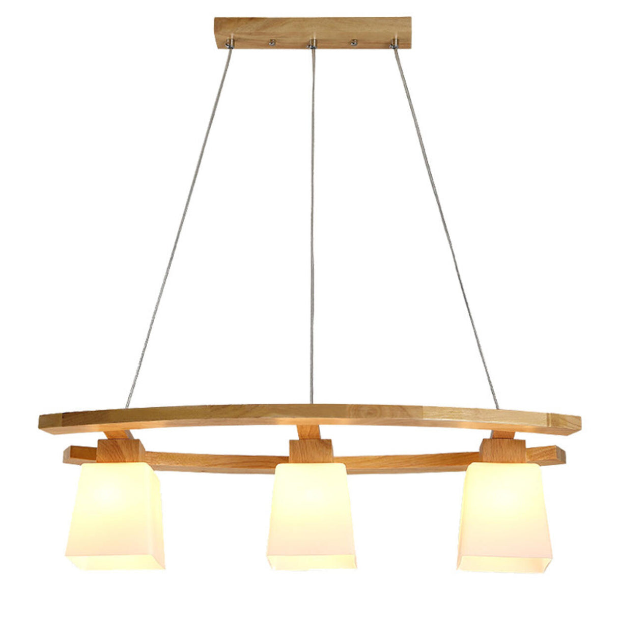 Wood and Glass Geometric Pendant Island Ceiling Light Image - 5
