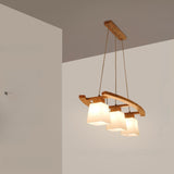 Wood and Glass Geometric Pendant Island Ceiling Light Image - 6