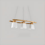 Wood and Glass Geometric Pendant Island Ceiling Light Image - 7