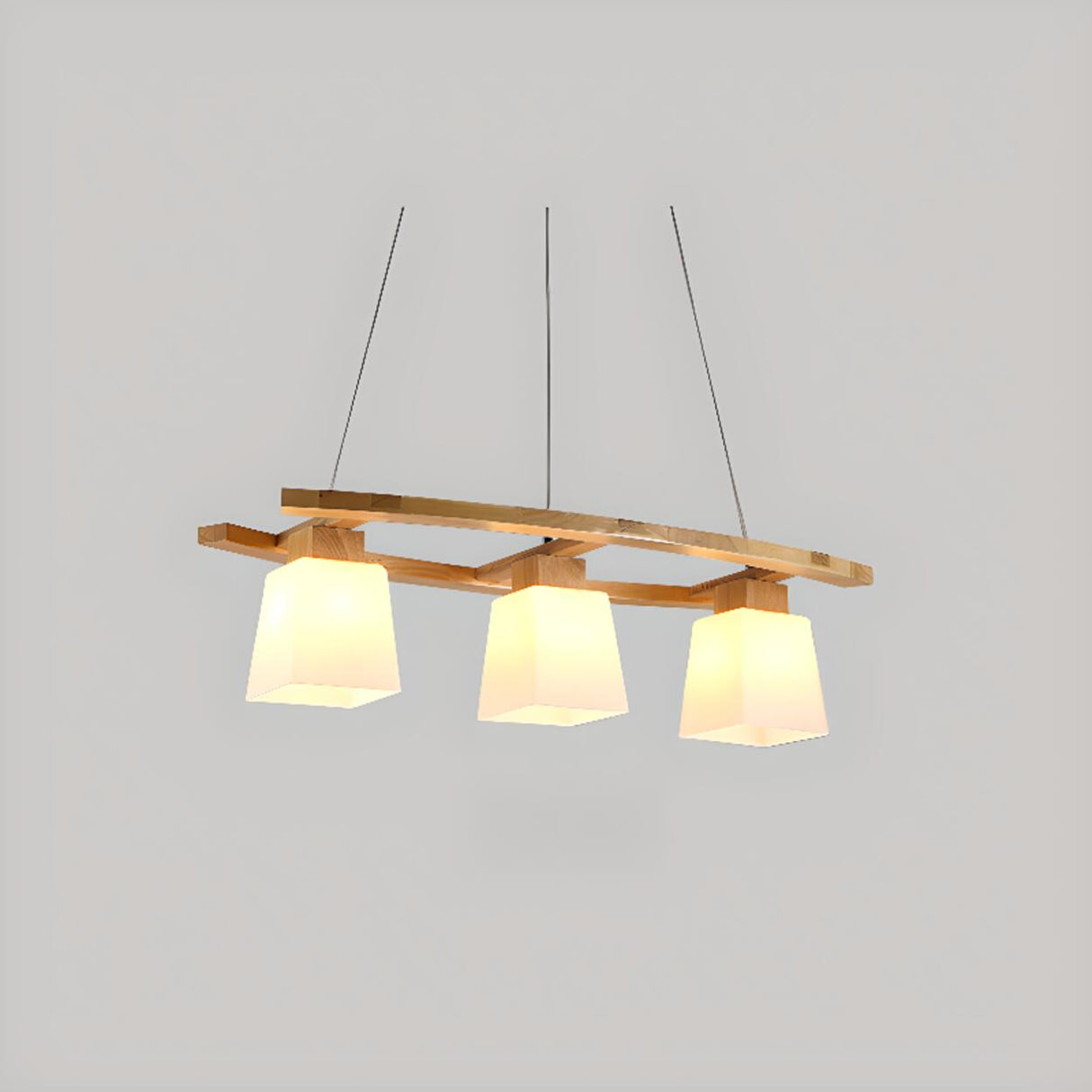 Wood and Glass Geometric Pendant Island Ceiling Light Image - 8