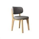 Wood Armless Faux Leather Curved Back Dining Chair Image - 15