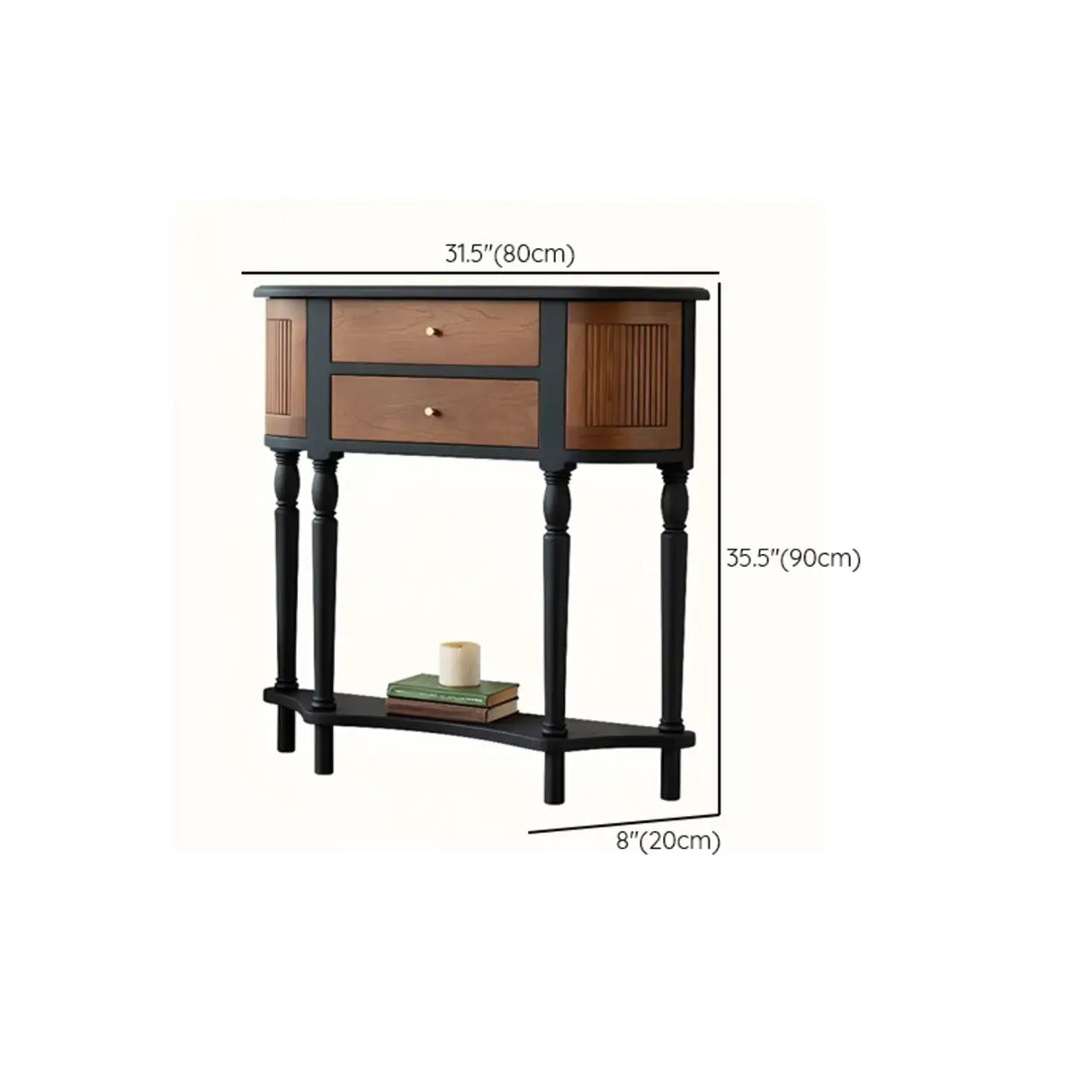 Wood Black-Brown Entry Cabinet Half Moon Console Table 