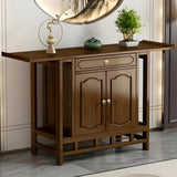 Wood Brown Drawer Storage Console Table with Floor Shelf Image - 1