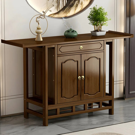 Wood Brown Drawer Storage Console Table with Floor Shelf Image - 1