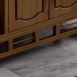 Wood Brown Drawer Storage Console Table with Floor Shelf Image - 11