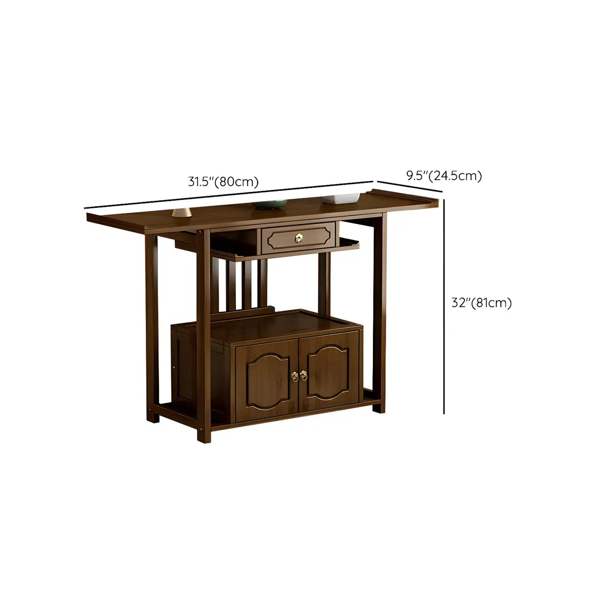 Wood Brown Drawer Storage Console Table with Floor Shelf 