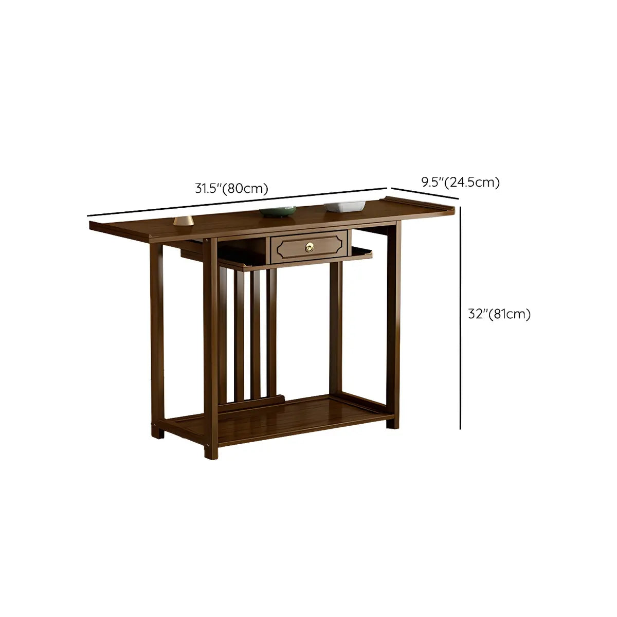 Wood Brown Drawer Storage Console Table with Floor Shelf Image - 14