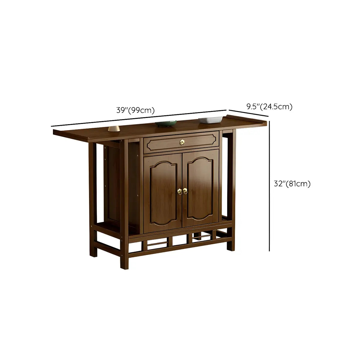 Wood Brown Drawer Storage Console Table with Floor Shelf Image - 16
