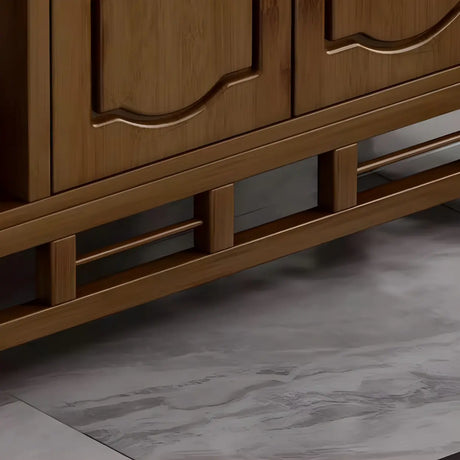Wood Brown Drawer Storage Console Table with Floor Shelf Image - 11