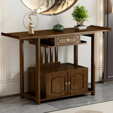 Wood Brown Drawer Storage Console Table with Floor Shelf Image - 5