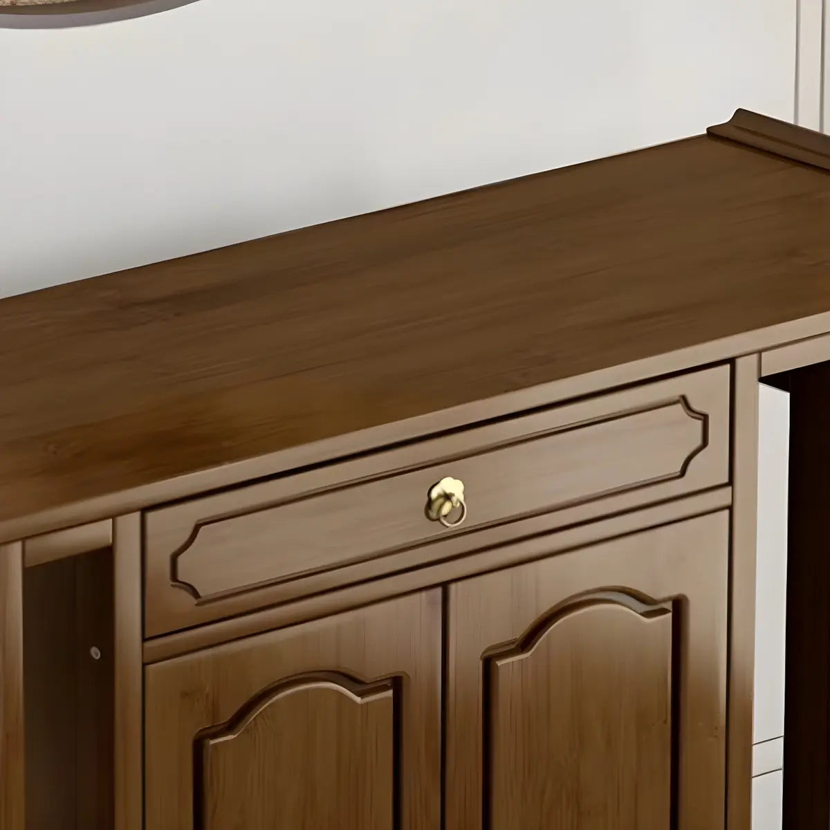 Wood Brown Drawer Storage Console Table with Floor Shelf Image - 7