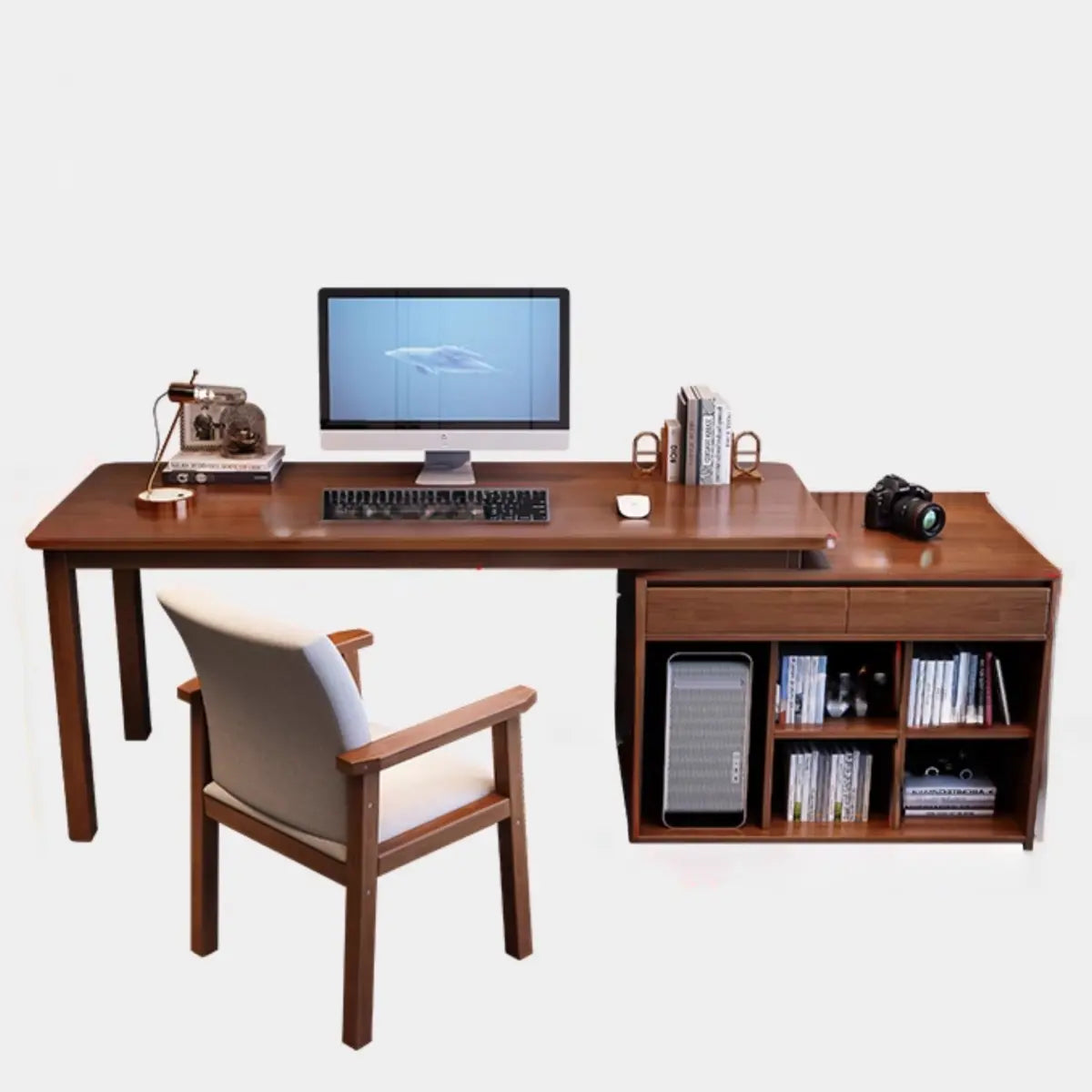 Wood Butcher Block Retractable Storage Computer Desk Image - 13