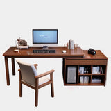 Wood Butcher Block Retractable Storage Computer Desk Image - 13