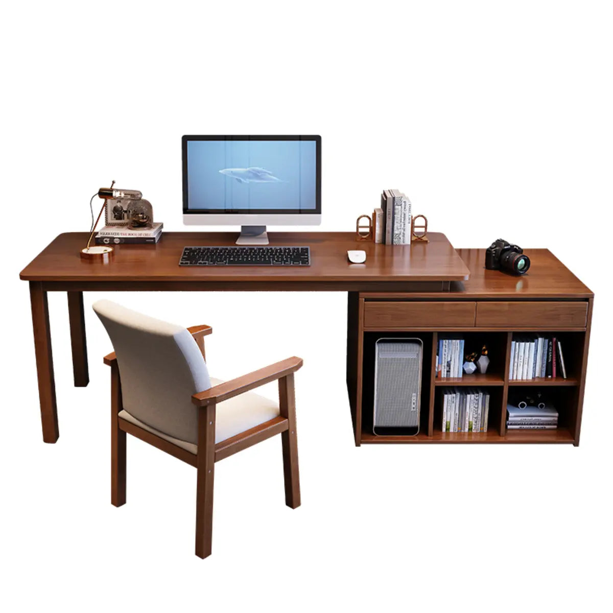 Wood Butcher Block Retractable Storage Computer Desk Image - 6