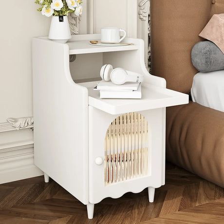 Wood Cabinets Storage Nightstand with Legs and Shelves Image - 1