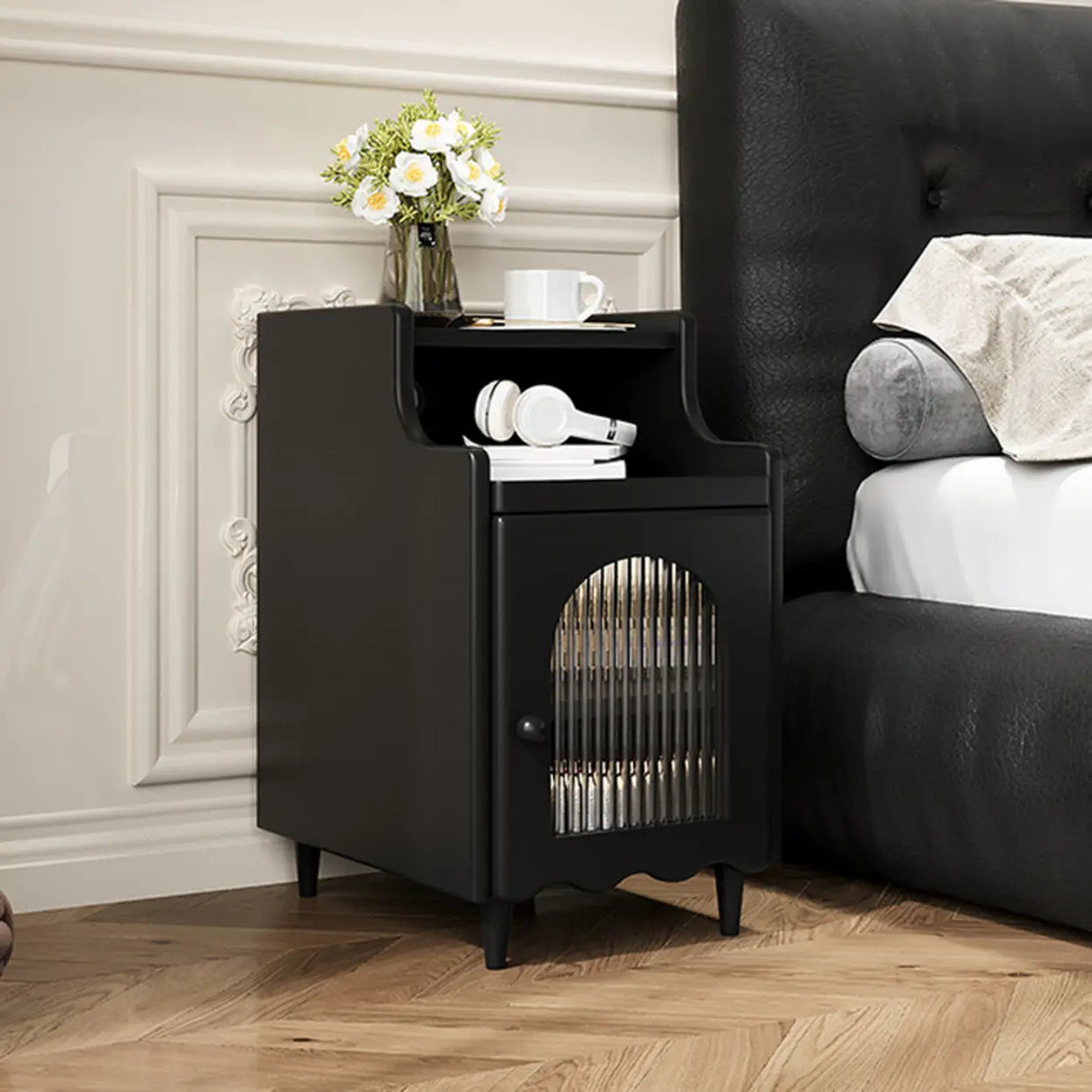 Wood Cabinets Storage Nightstand with Legs and Shelves Image - 11