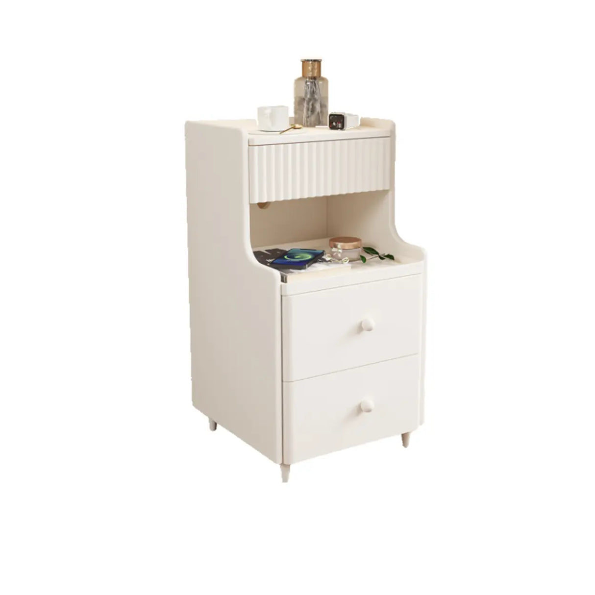 Wood Cabinets Storage Nightstand with Legs and Shelves Image - 12