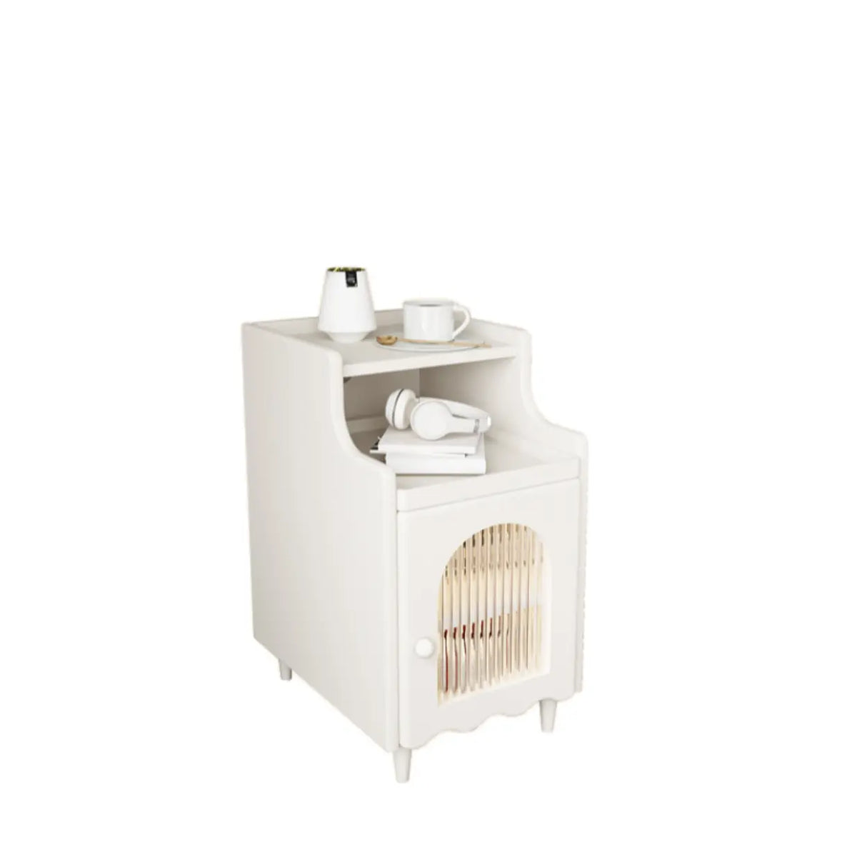 Wood Cabinets Storage Nightstand with Legs and Shelves Image - 14