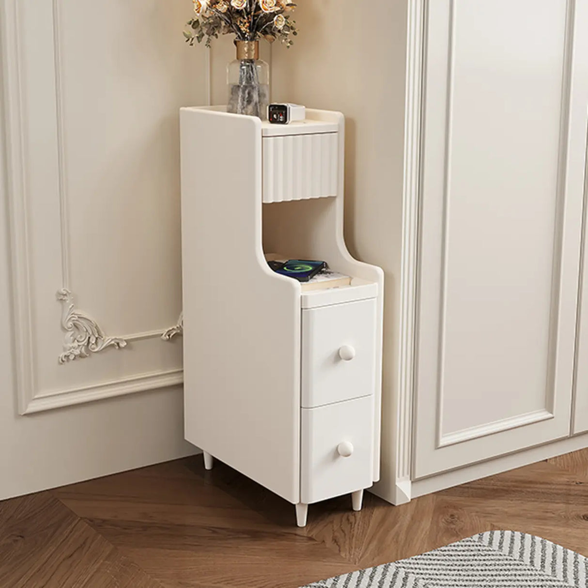 Wood Cabinets Storage Nightstand with Legs and Shelves Image - 16