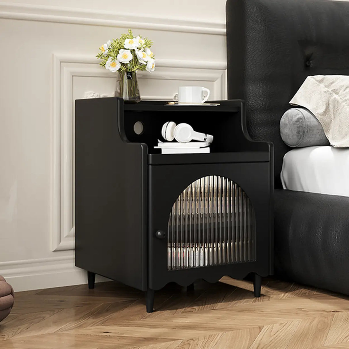 Wood Cabinets Storage Nightstand with Legs and Shelves Image - 18