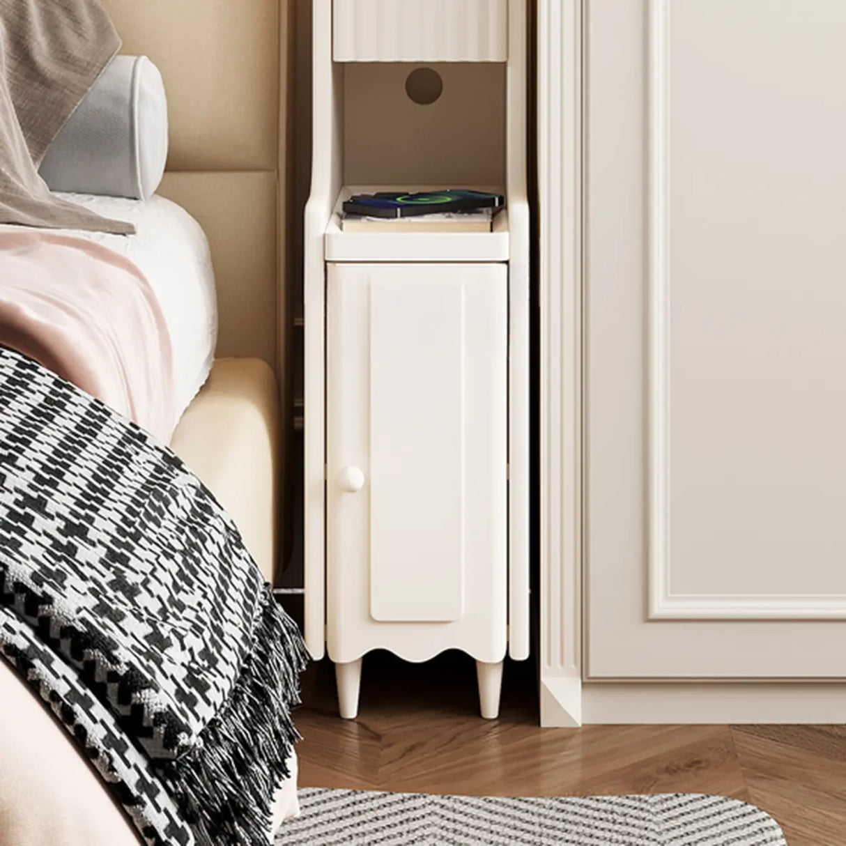Wood Cabinets Storage Nightstand with Legs and Shelves Image - 3