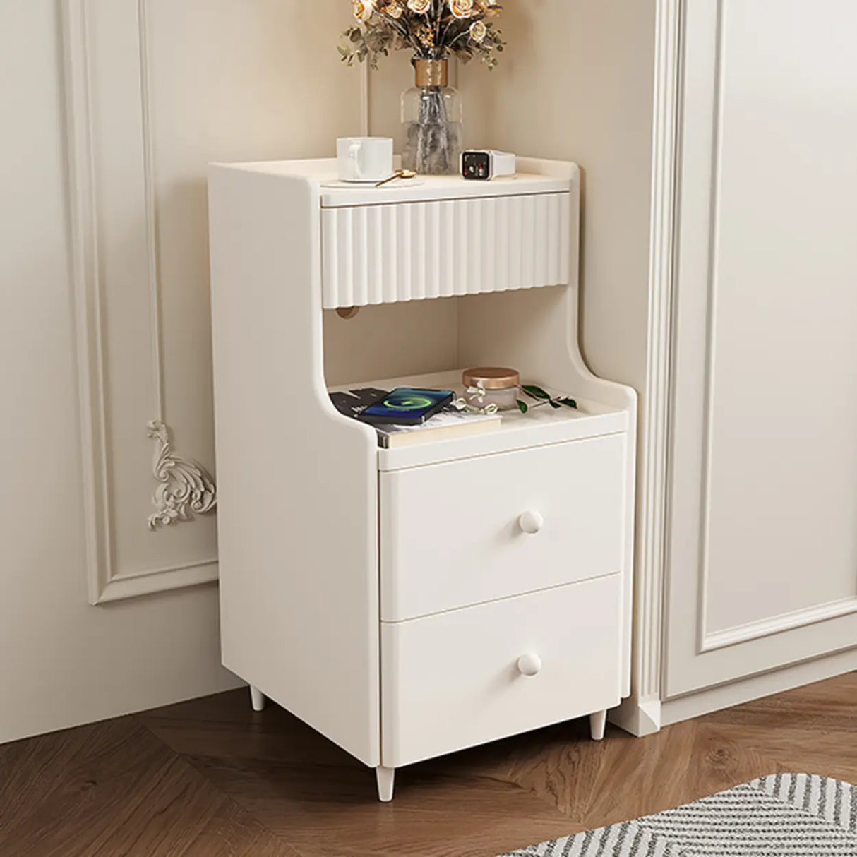 Wood Cabinets Storage Nightstand with Legs and Shelves Image - 6