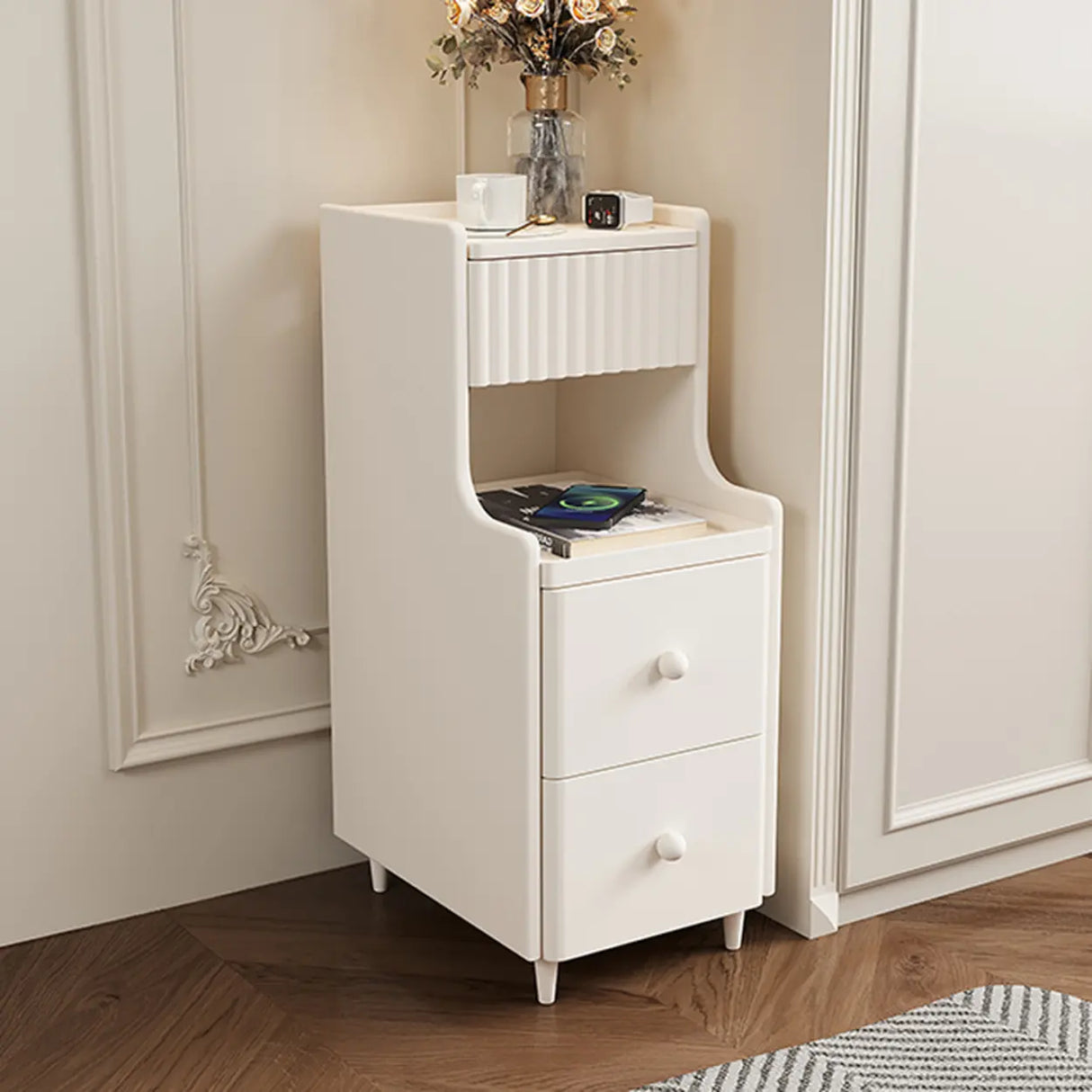 Wood Cabinets Storage Nightstand with Legs and Shelves Image - 9