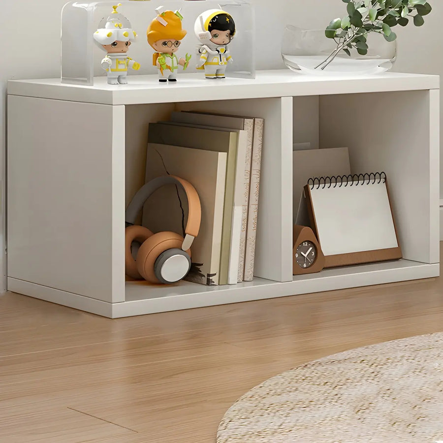 Low horizontal closed-back storage bookcase in off-white