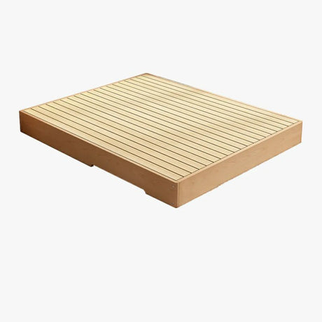 Wood Color Queen Platform Solid Wood Panel Bed Frame Image - 2