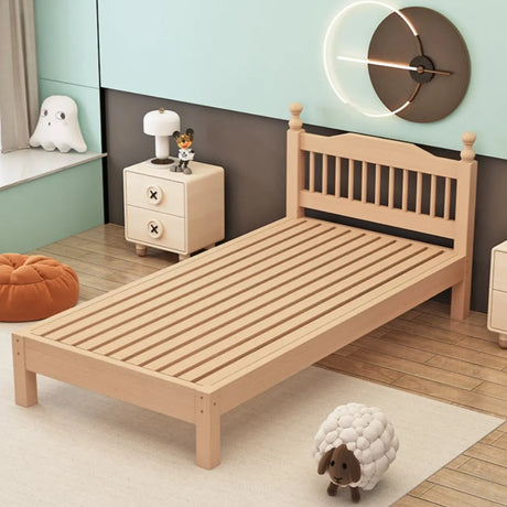 Wood Color Single Light Wood Slat Bed with Headboard Image - 1