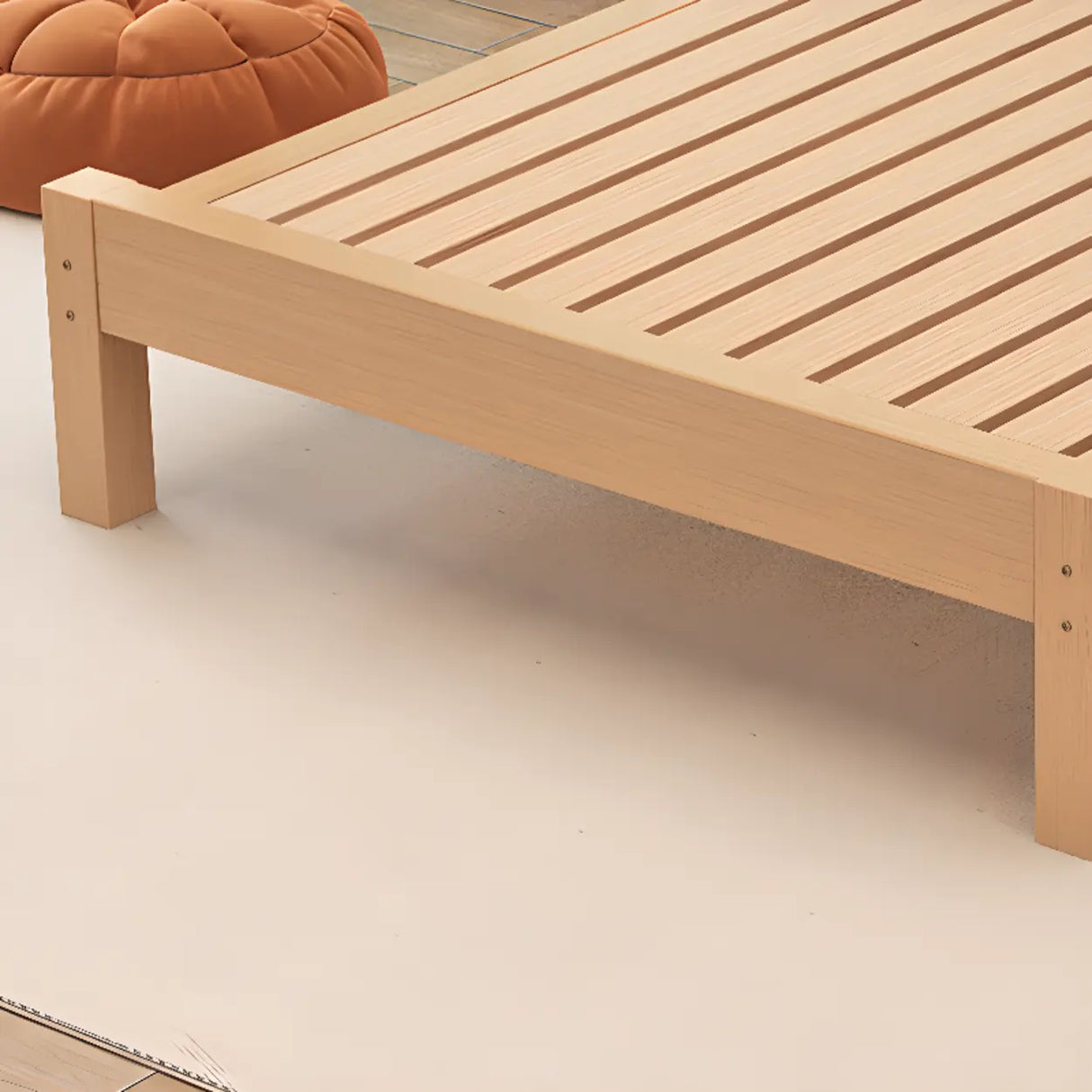 Wood Color Single Light Wood Slat Bed with Headboard Image - 10