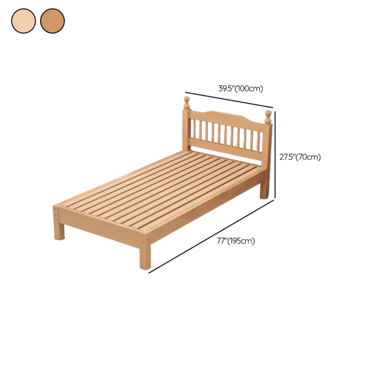 Wood Color Single Light Wood Slat Bed with Headboard Image - 25