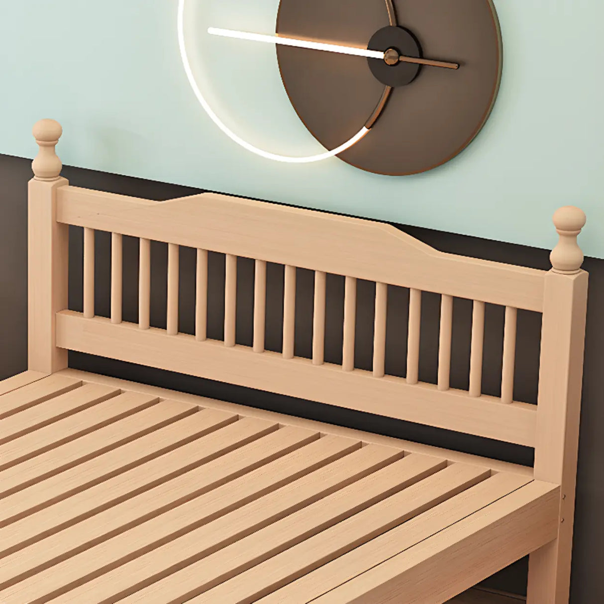 Wood Color Single Light Wood Slat Bed with Headboard Image - 6