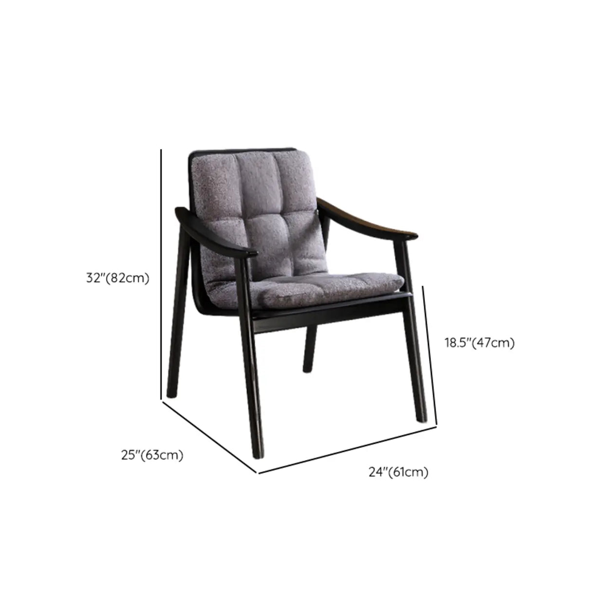 Wood Frame Armrest Cotton Parsons Dining Chair Grey Image - 18