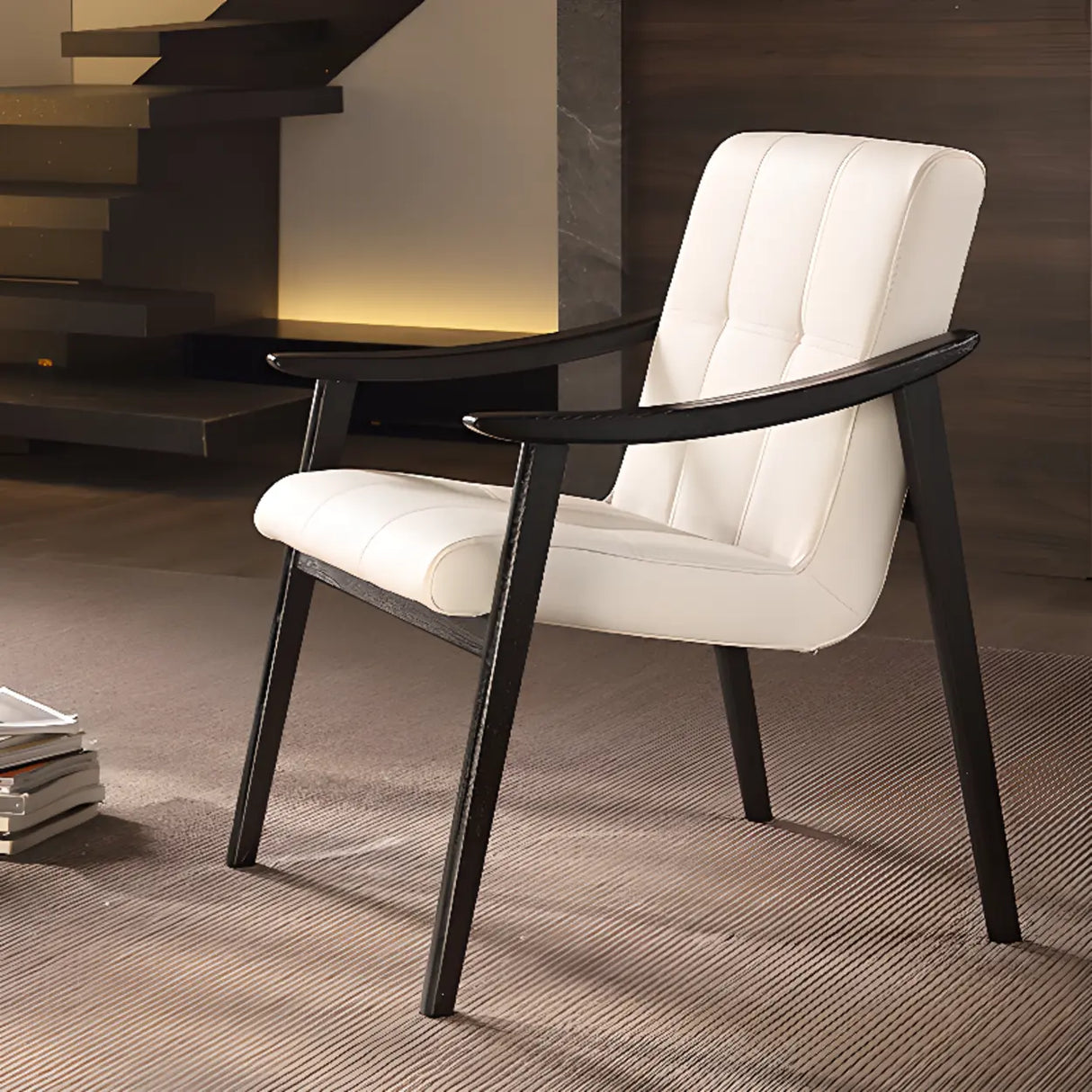 Wood Frame Armrest Cotton Parsons Dining Chair Grey Image - 4