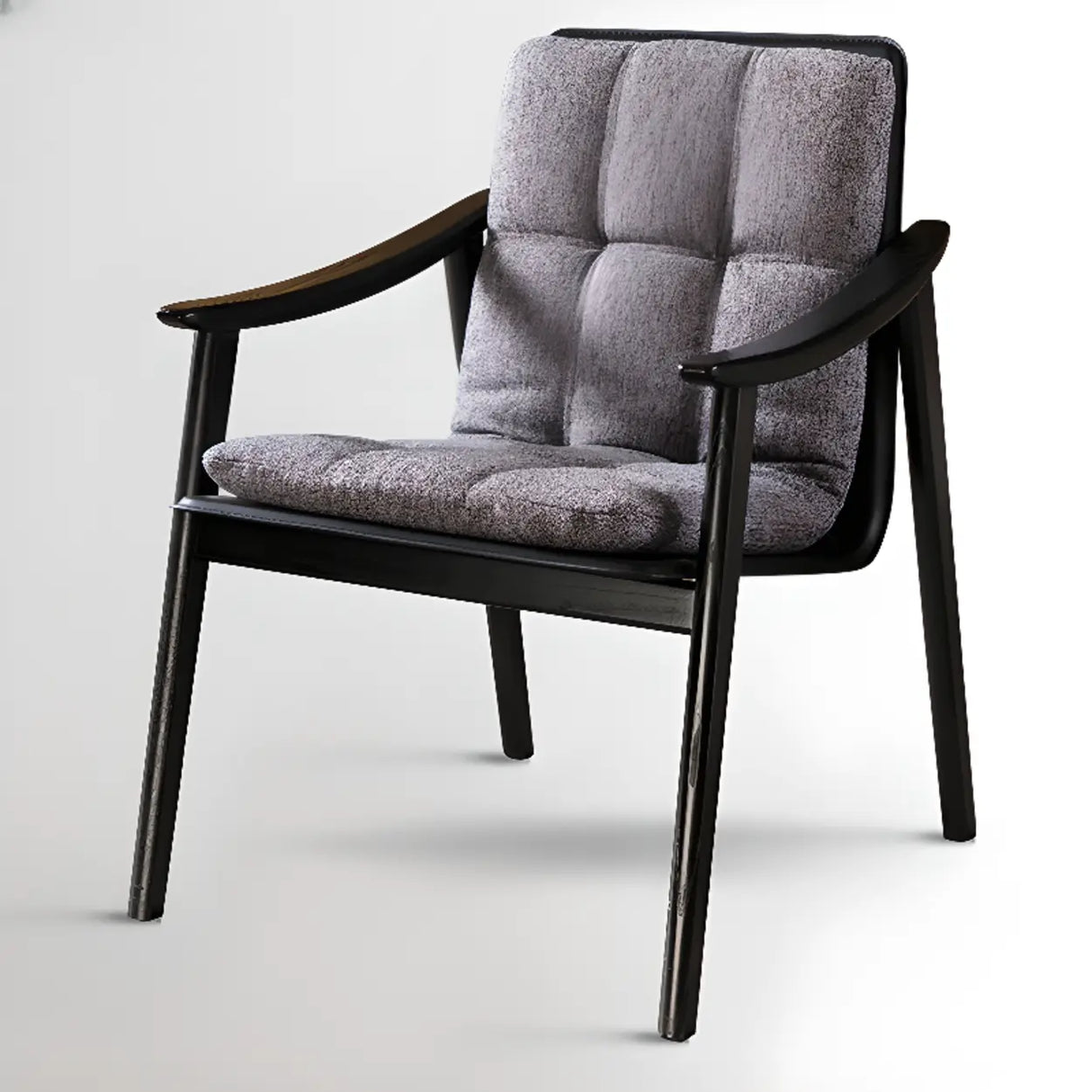 Wood Frame Armrest Cotton Parsons Dining Chair Grey Image - 9